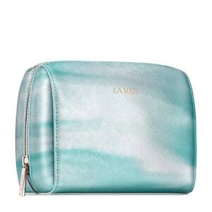 LA MER Cosmetic‎ Bag Pouch Teal Blue White Cloud Zippered Travel Pouch NWT